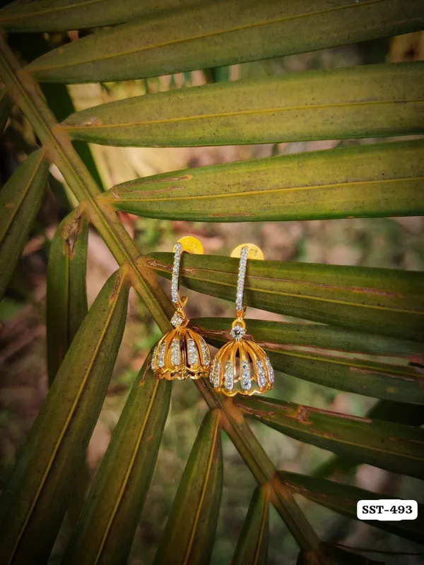 Silvering_Kusum_Jhumka_Earrings_Authentic_925_Sterling_Silver_•_22_Carat_Gold_Plated_•_5A_Elite_CZ_•_Diamond_Setting