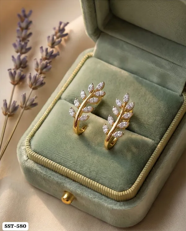 Silvering_Whispering_Leaves_Earrings_:_Authentic_925_Sterling_Silver_•_22_Carat_Gold_Plated_•_5A_Elite_CZ_•_Diamond_Setting