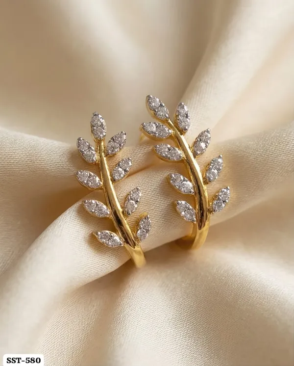 Silvering_Whispering_Leaves_Earrings_:_Authentic_925_Sterling_Silver_•_22_Carat_Gold_Plated_•_5A_Elite_CZ_•_Diamond_Setting