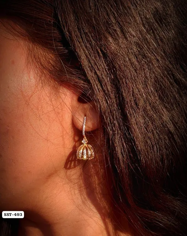 Silvering_Kusum_Jhumka_Earrings_Authentic_925_Sterling_Silver_•_22_Carat_Gold_Plated_•_5A_Elite_CZ_•_Diamond_Setting