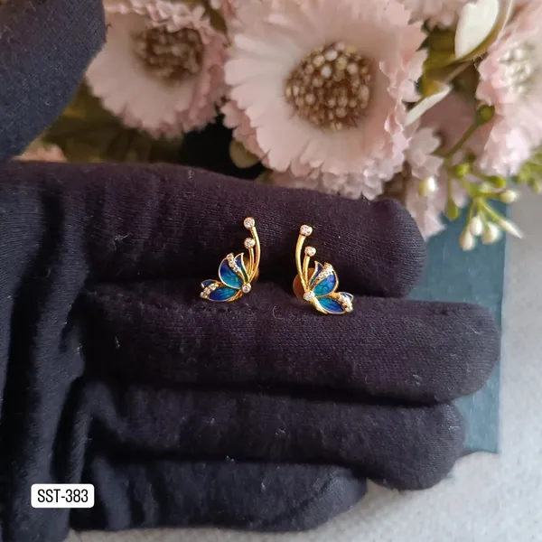 Silvering_Neelpari_Butterfly_Studs__:Authentic_925_Sterling_Silver_•_22_Carat_Gold_Plated_•_5A_Elite_CZ_•_Diamond_Setting
