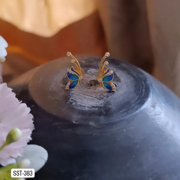 Silvering_Neelpari_Butterfly_Studs__:Authentic_925_Sterling_Silver_•_22_Carat_Gold_Plated_•_5A_Elite_CZ_•_Diamond_Setting