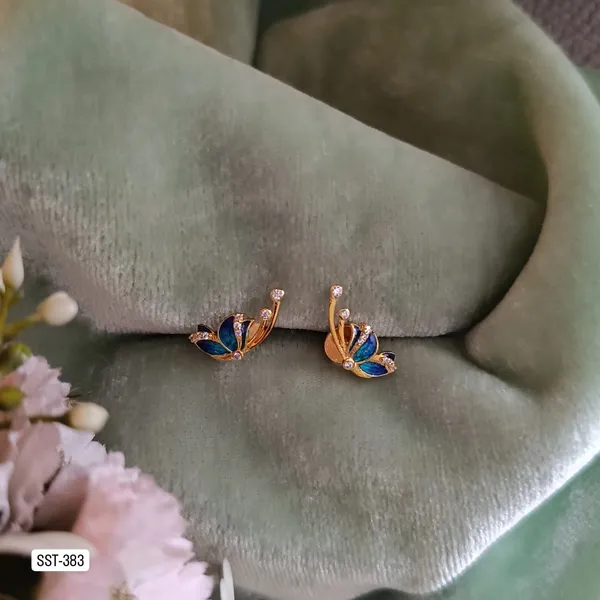Silvering_Neelpari_Butterfly_Studs__:Authentic_925_Sterling_Silver_•_22_Carat_Gold_Plated_•_5A_Elite_CZ_•_Diamond_Setting