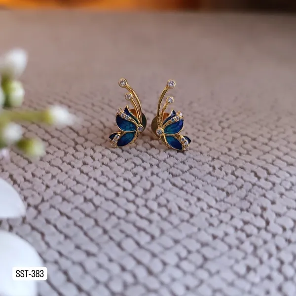Silvering_Neelpari_Butterfly_Studs__:Authentic_925_Sterling_Silver_•_22_Carat_Gold_Plated_•_5A_Elite_CZ_•_Diamond_Setting