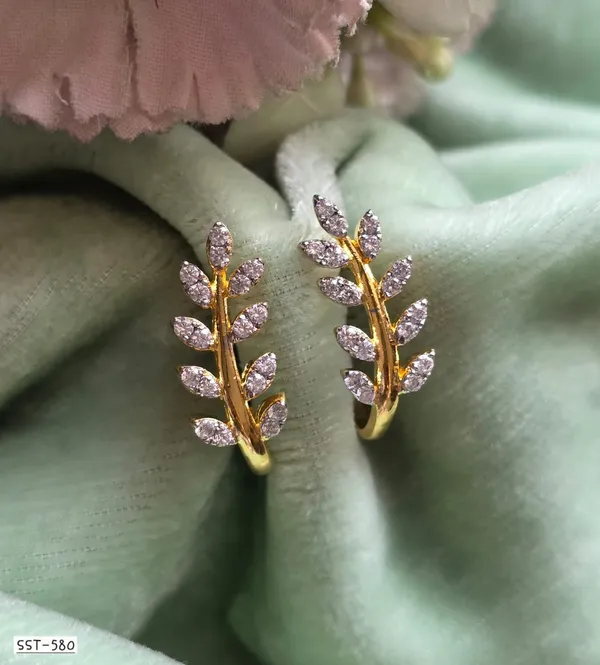 Silvering_Whispering_Leaves_Earrings_:_Authentic_925_Sterling_Silver_•_22_Carat_Gold_Plated_•_5A_Elite_CZ_•_Diamond_Setting