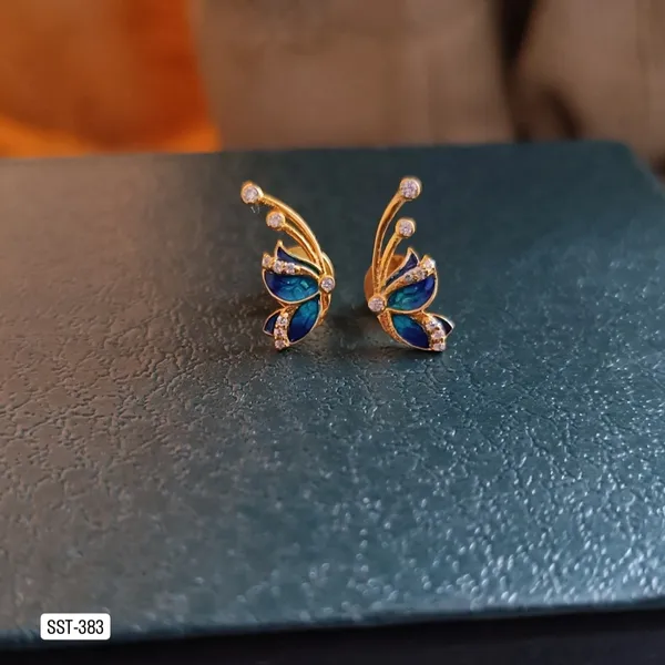 Silvering_Neelpari_Butterfly_Studs__:Authentic_925_Sterling_Silver_•_22_Carat_Gold_Plated_•_5A_Elite_CZ_•_Diamond_Setting