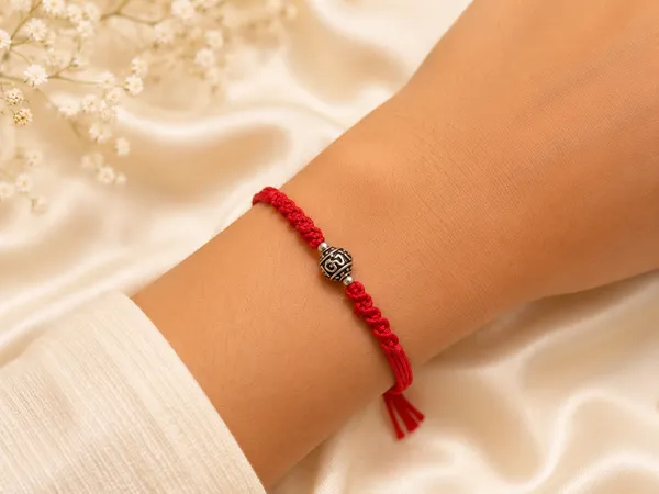 Silvering_Om_Bead_925_Silver_Thread_Bracelet_Rakhi