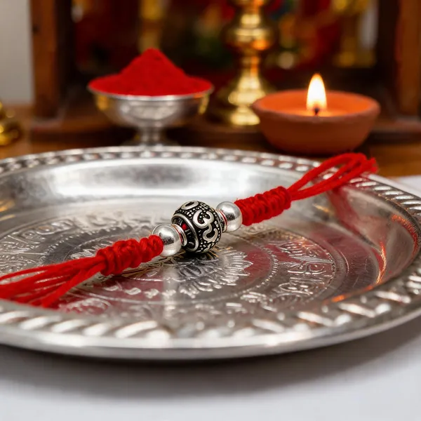 Silvering_Om_Bead_925_Silver_Thread_Bracelet_Rakhi
