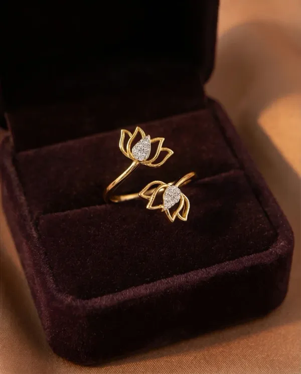 Silvering_Lotus_Bloom_Ring_:__Authentic_925_Sterling_Silver_•_22_Carat_Gold_Plated_•_5A_Elite_CZ_•_Diamond_Setting