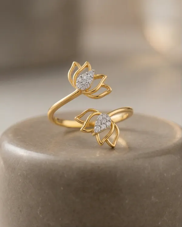 Silvering_Lotus_Bloom_Ring_:__Authentic_925_Sterling_Silver_•_22_Carat_Gold_Plated_•_5A_Elite_CZ_•_Diamond_Setting