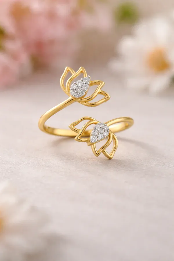 Silvering_Lotus_Bloom_Ring_:__Authentic_925_Sterling_Silver_•_22_Carat_Gold_Plated_•_5A_Elite_CZ_•_Diamond_Setting