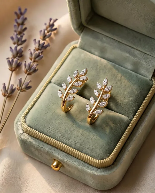 Silvering_Whispering_Leaves_Earrings_:_Authentic_925_Sterling_Silver_•_22_Carat_Gold_Plated_•_5A_Elite_CZ_•_Diamond_Setting