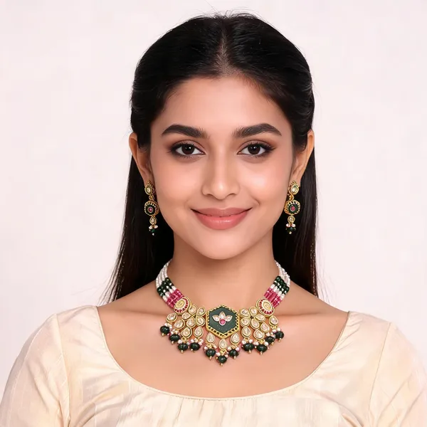 Gold_Premium_Base_Metal_Brass_Bridal_Necklace_Set_For_Women