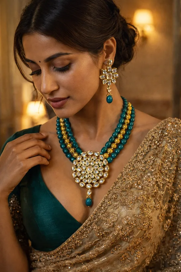 Green_And_Gold_Premium_Brass_Necklace_Set_For_Women