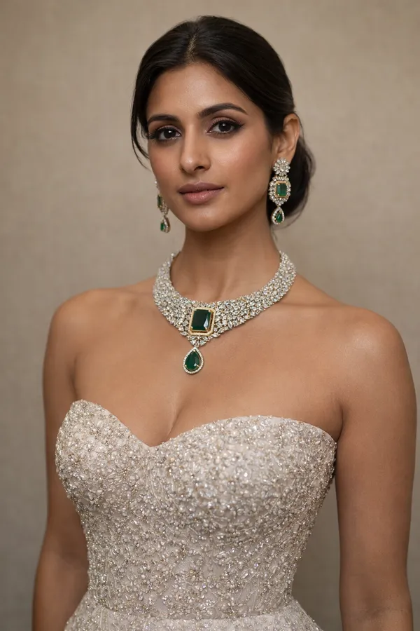 White_And_Green_Premium_Brass_Necklace_Set_For_Women