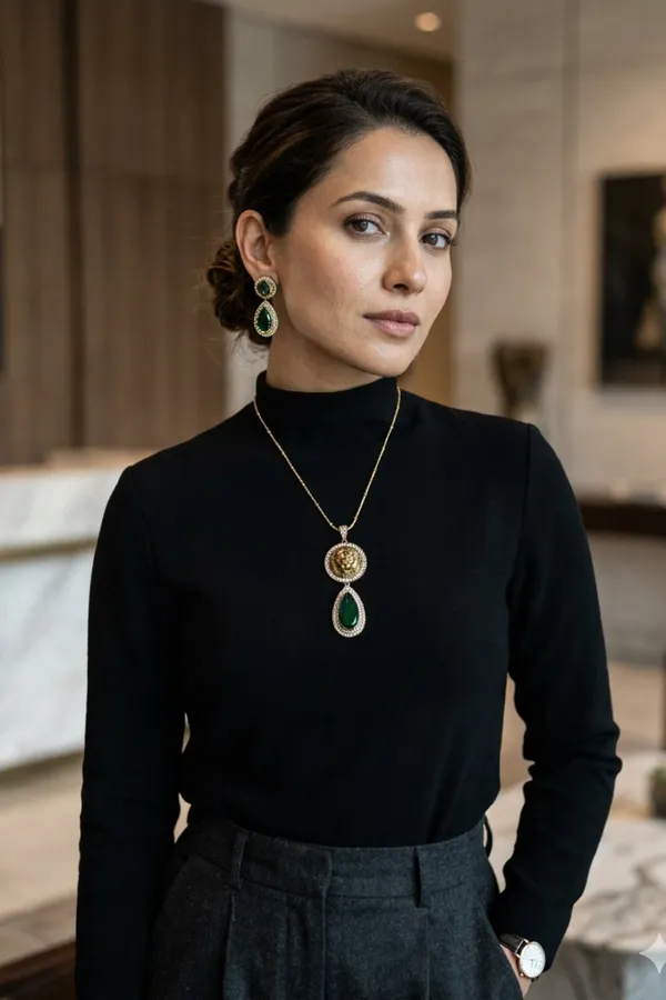 Green_And_Gold_Premium_Brass_Pendant_Set_For_Women