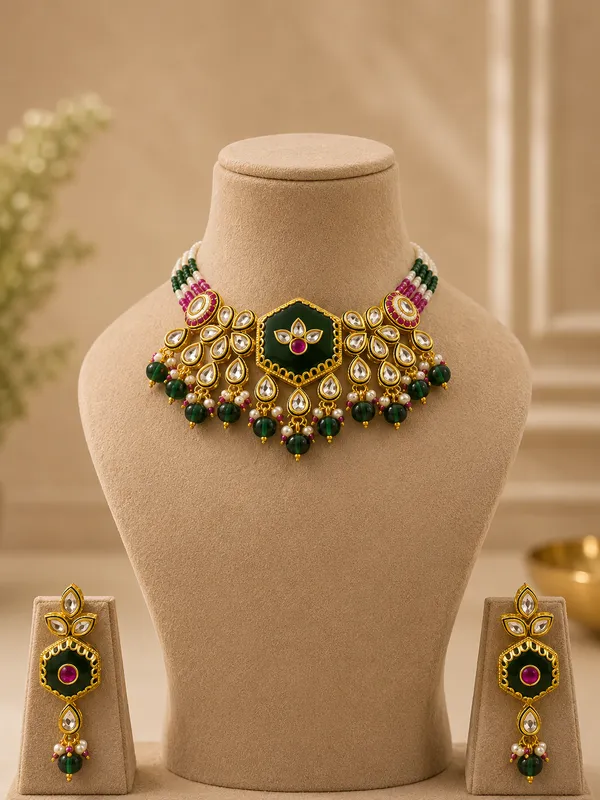 Gold_Premium_Base_Metal_Brass_Bridal_Necklace_Set_For_Women