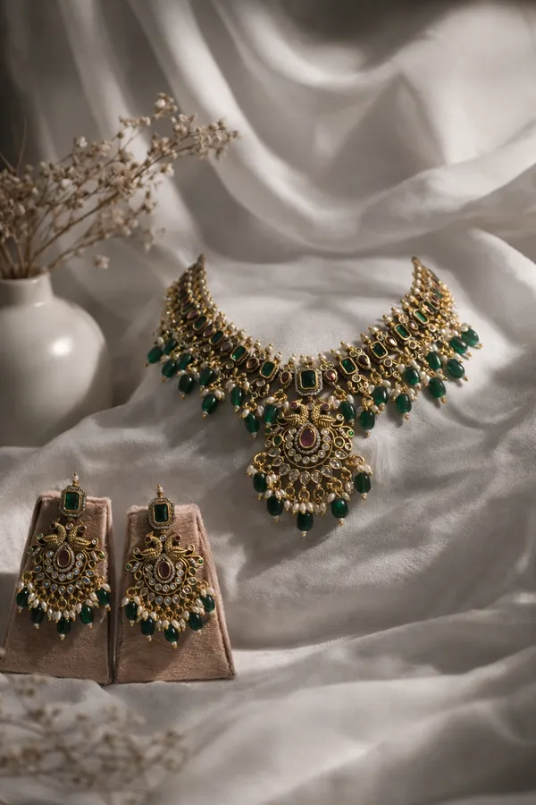 Green_And_Gold_Premium_Brass_Necklace_Set_For_Women
