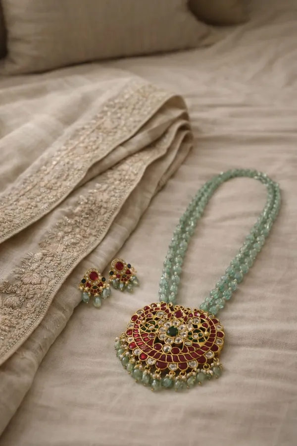 Maroon_And_Sky_Blue_Premium_Brass_Necklace_For_Women