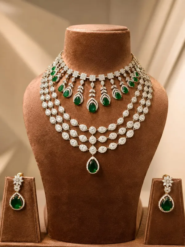 White_And_Green_Premium_Brass_Necklace_Set_For_Women