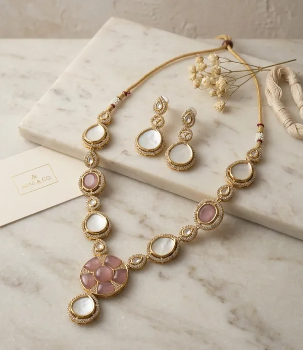 Light_Pink_Premium_Brass_Necklace_Set_For_Women