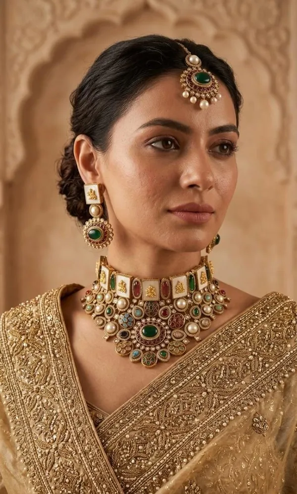 Green_And_Gold_Premium_Brass_Necklace_Set_For_Women