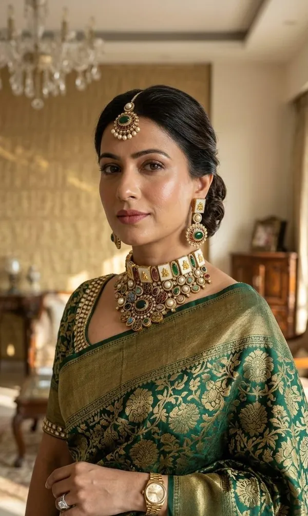 Green_And_Gold_Premium_Brass_Necklace_Set_For_Women