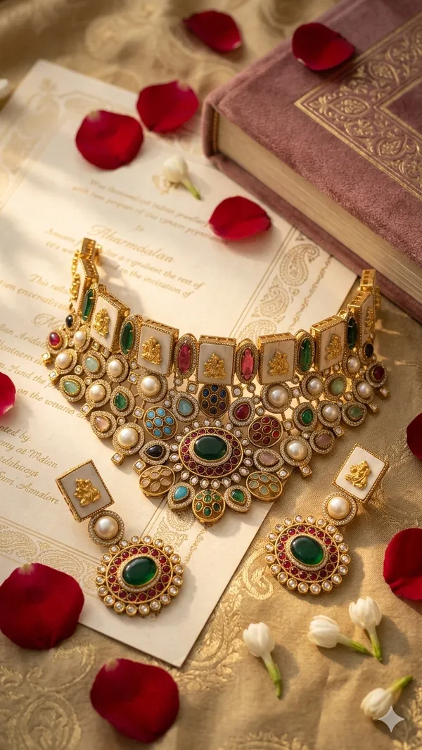 Green_And_Gold_Premium_Brass_Necklace_Set_For_Women