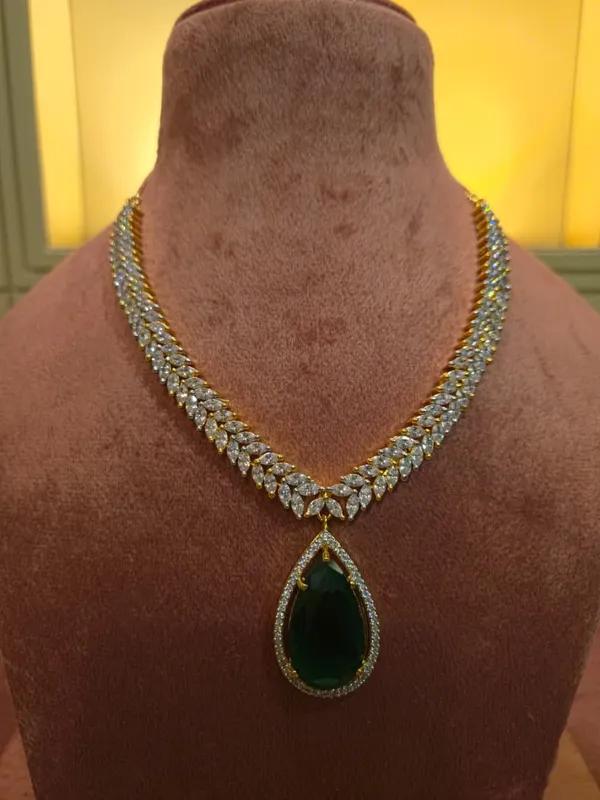 White_And_Green_Premium_Brass_Necklace_Set_For_Women