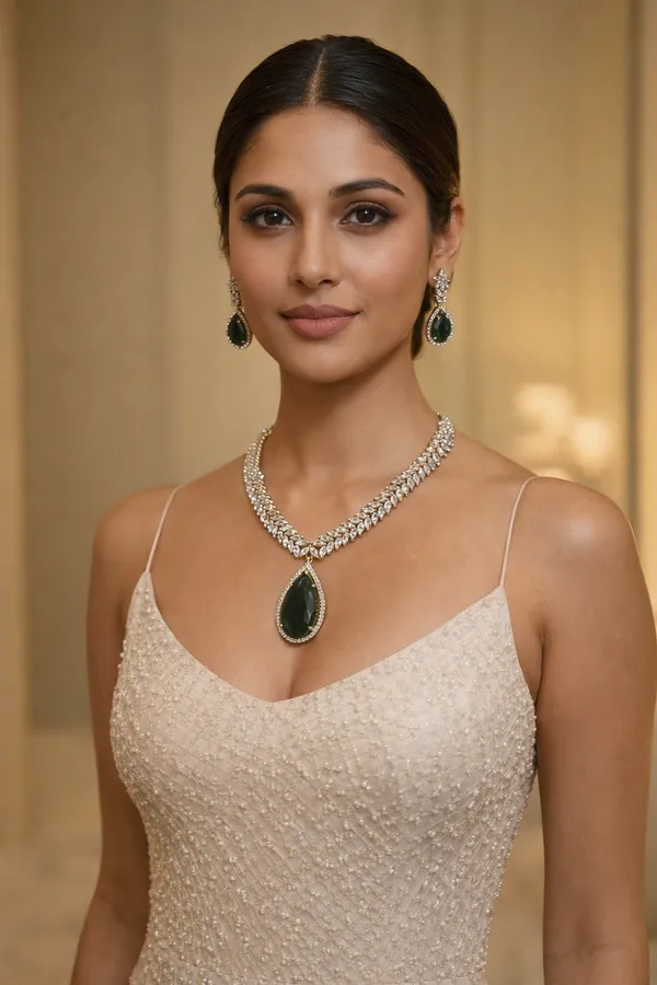 White_And_Green_Premium_Brass_Necklace_Set_For_Women