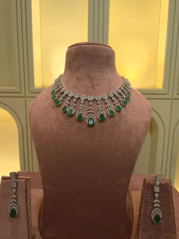 White_And_Green_Premium_Brass_Necklace_For_Women