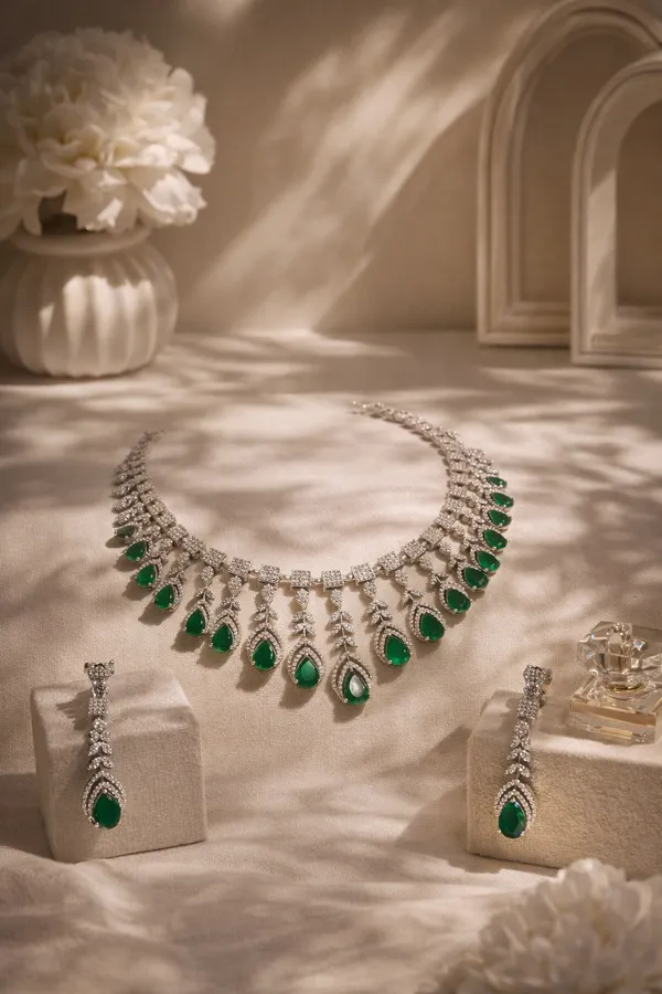 White_And_Green_Premium_Brass_Necklace_For_Women