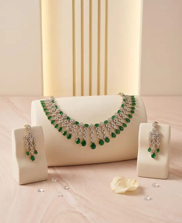 White_And_Green_Premium_Brass_Necklace_For_Women