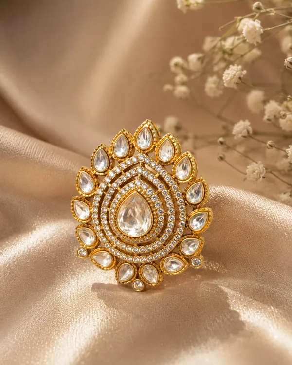 White_And_Gold_Premium_Brass_Ring_For_Women