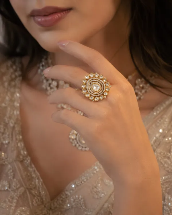 White_And_Gold_Premium_Brass_Ring_For_Women