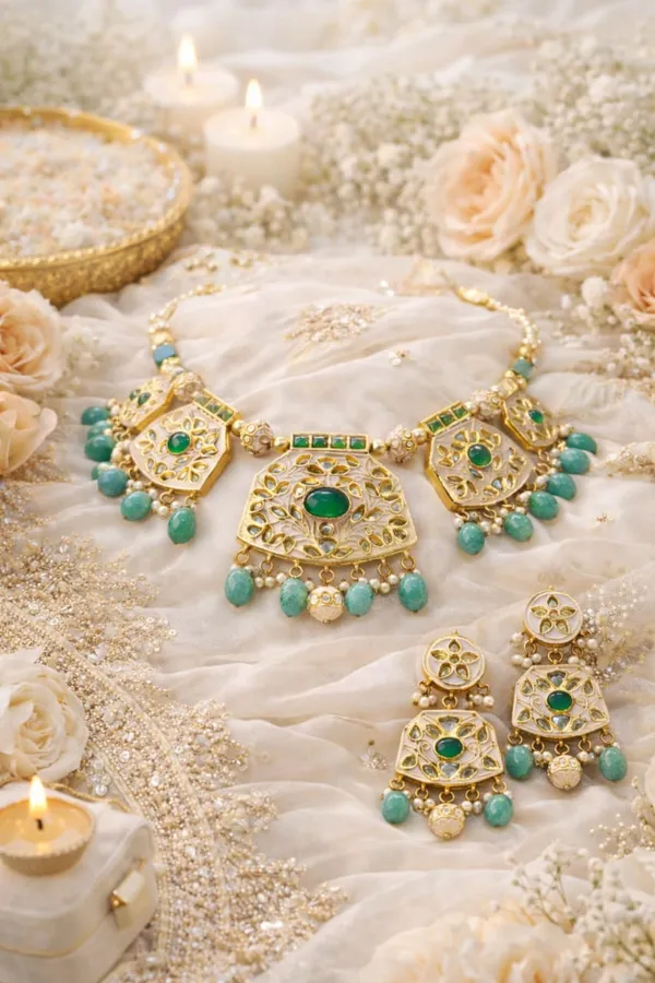 Green_And_Gold_Premium_Brass_Necklace_Set_For_Women