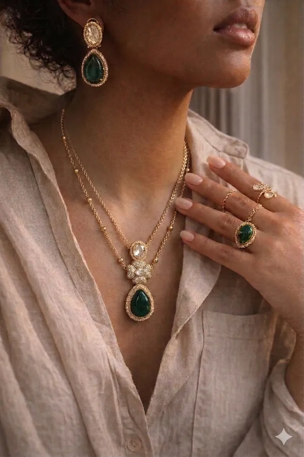 Green_Premium_Brass_Necklace_Set_For_Women