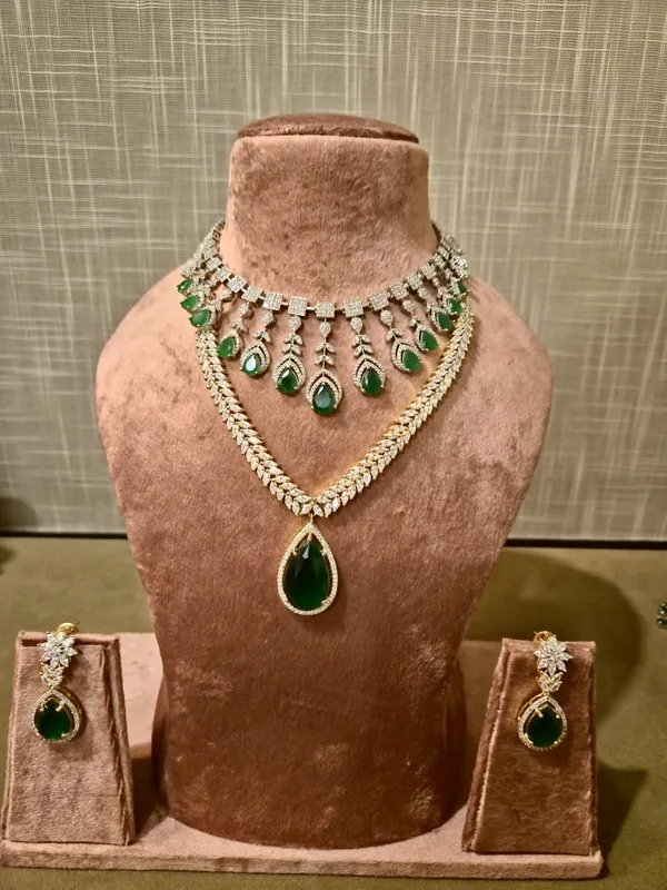White_And_Green_Premium_Brass_Necklace_Set_For_Women