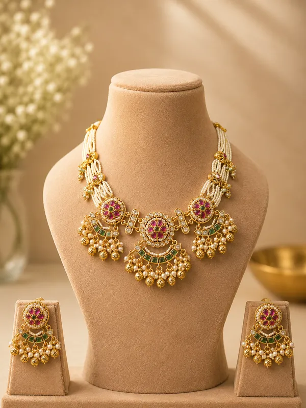 Gold_Premium_Base_Metal_Brass_Choker_Necklace_Set_For_Women