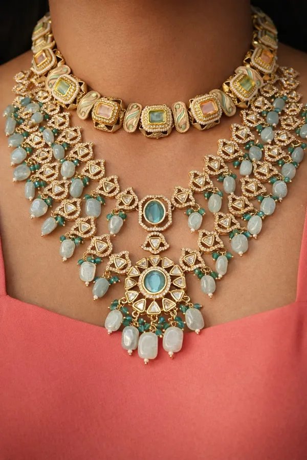 Green_And_Gold_Premium_Brass_Necklace_Set_For_Women