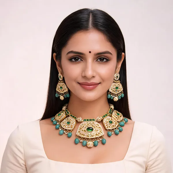 Green_And_Gold_Premium_Brass_Necklace_Set_For_Women