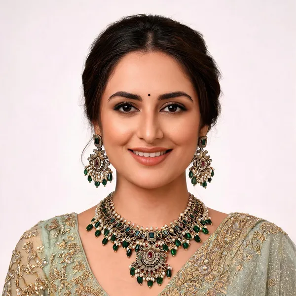 Green_And_Gold_Premium_Brass_Necklace_Set_For_Women