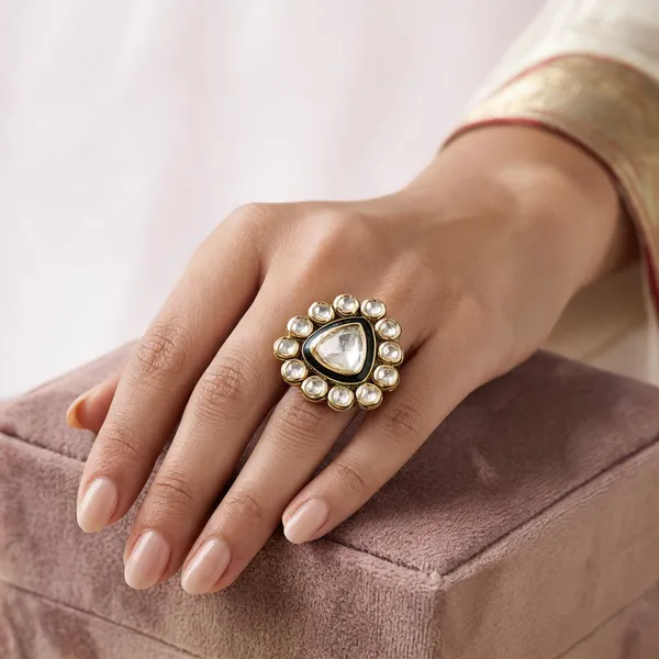 White_And_Gold_Premium_Brass_Ring_For_Women