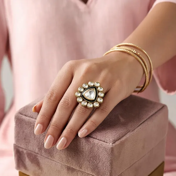 White_And_Gold_Premium_Brass_Ring_For_Women