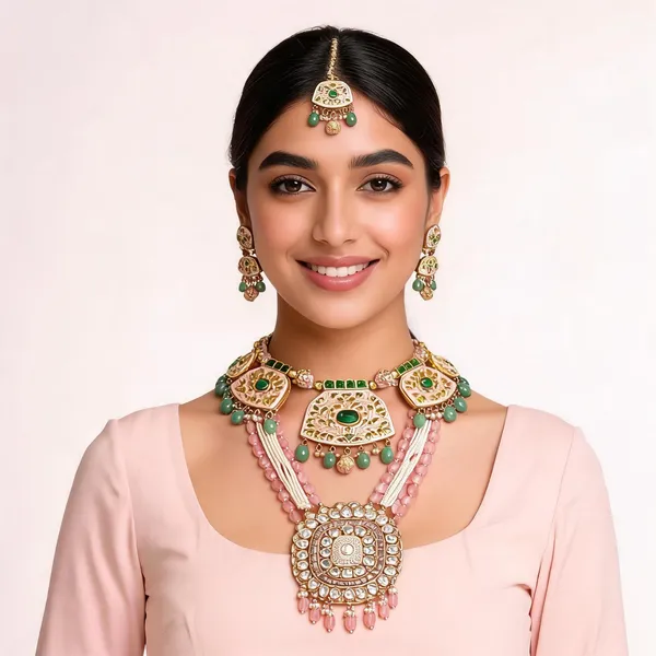 Green_And_Gold_Premium_Brass_Necklace_Set_For_Women