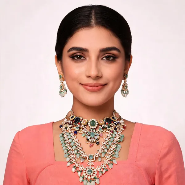 Green_And_Gold_Premium_Brass_Necklace_Set_For_Women