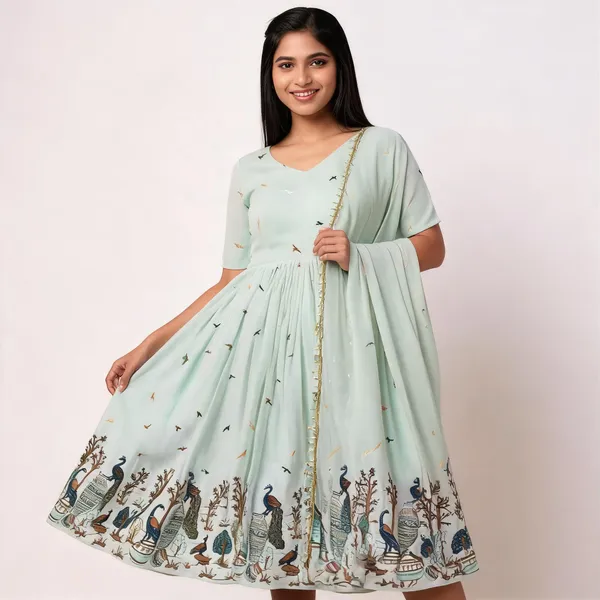Mint_Green_Chinon_Printed_Flared_Anarkali_Suit_Set_For_Women