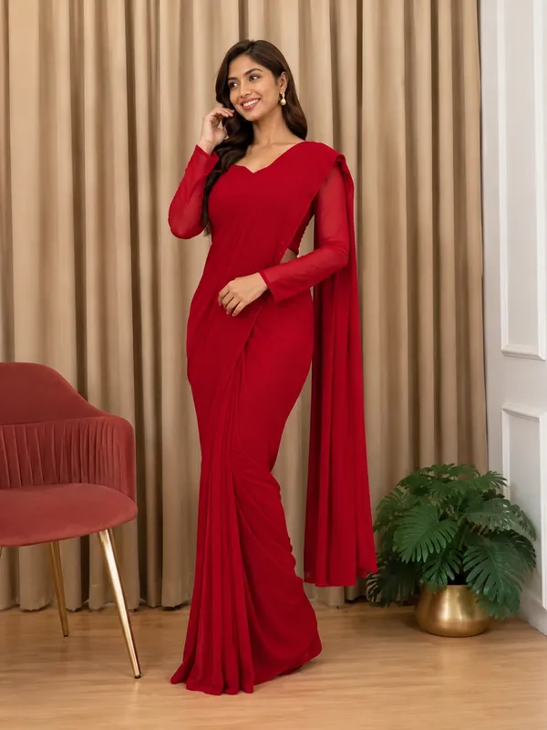 Red_Faux_Georgette_Sequin_Embroidered_Saree_For_Women