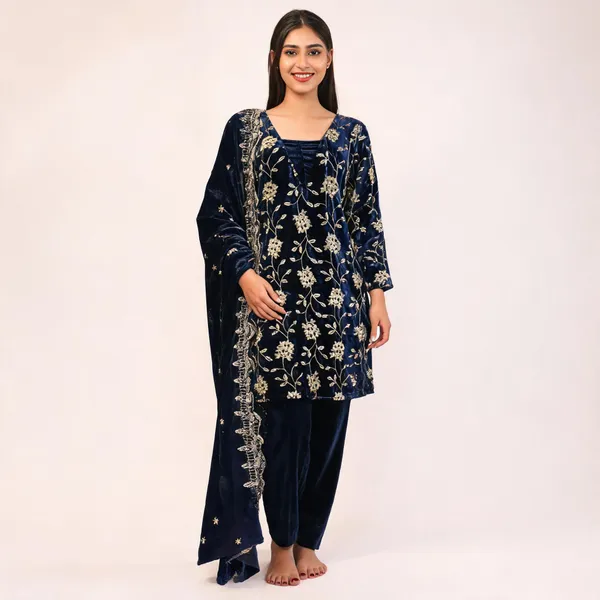 Deep_Navy_Velvet_Embroidered_Kurta_Straight_Pant_Set_For_Women