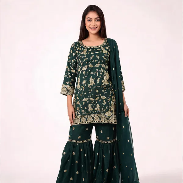 Emerald_Green_Chinon_Embroidered_Gharara_Suit_For_Women